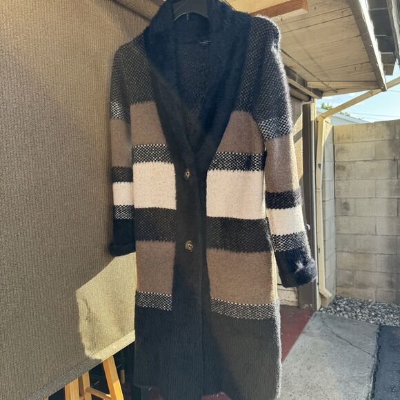 Anthropologie Current Air Cardigan Sweater Womens Size XS Brown Black Wool - Picture 2 of 16